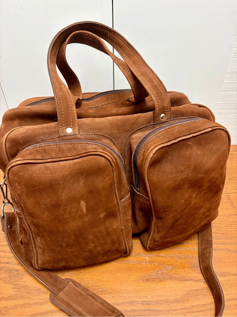 R.B. Vintage Genuine Leather Brown Suede Duffel Bag Weekender Travel Bag